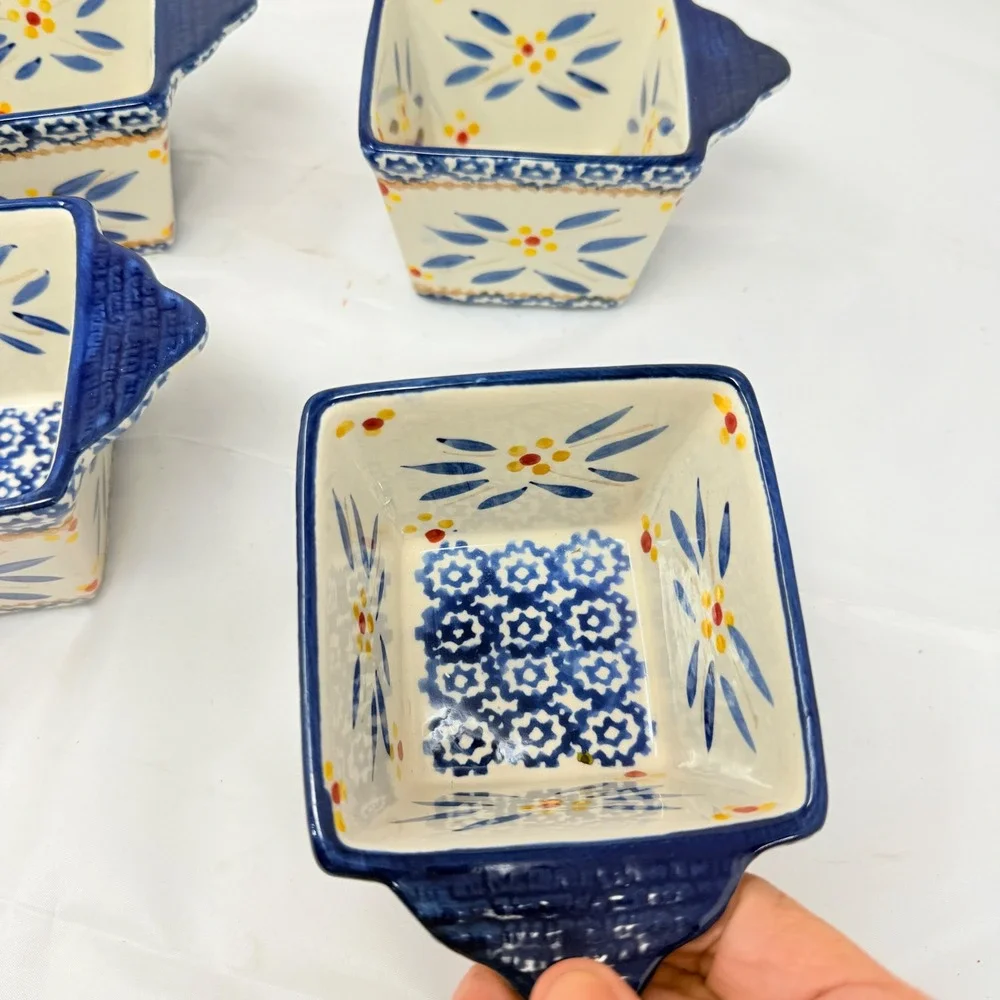 Temptations by Tara Old World Floral Blue Single Serve Ramekins 10 Oz Set of 4